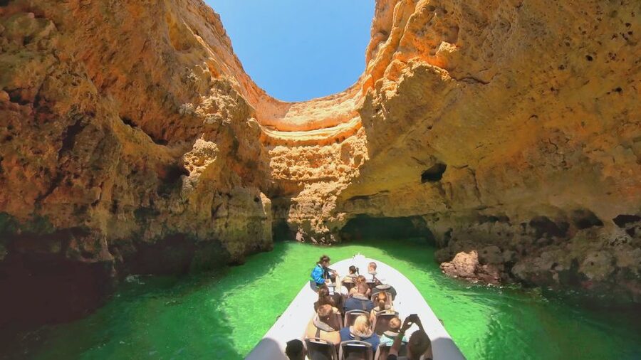 Albufeira: Benagil Cave and Dolphin Sightseeing Boat Cruise - Senhora da Rocha and the first cave views