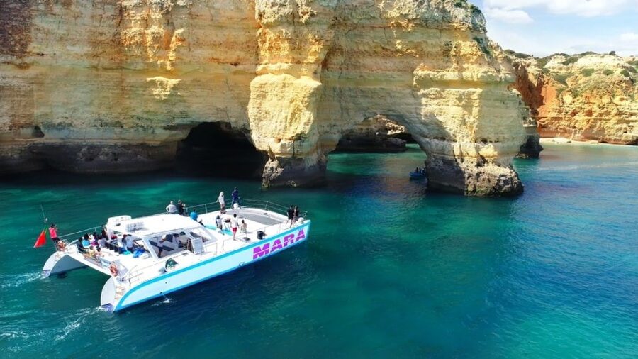 Albufeira: Catamaran Cruise with BBQ & Open Bar on the Beach - Leaving Albufeira Marina for the Open Coast