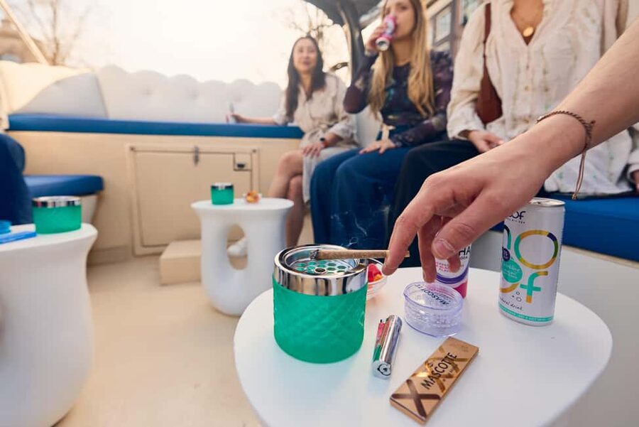 Amsterdam: Smoke & Cruise on covered Cannabis Boat With Bar - Oudeschans and the Old Waterways