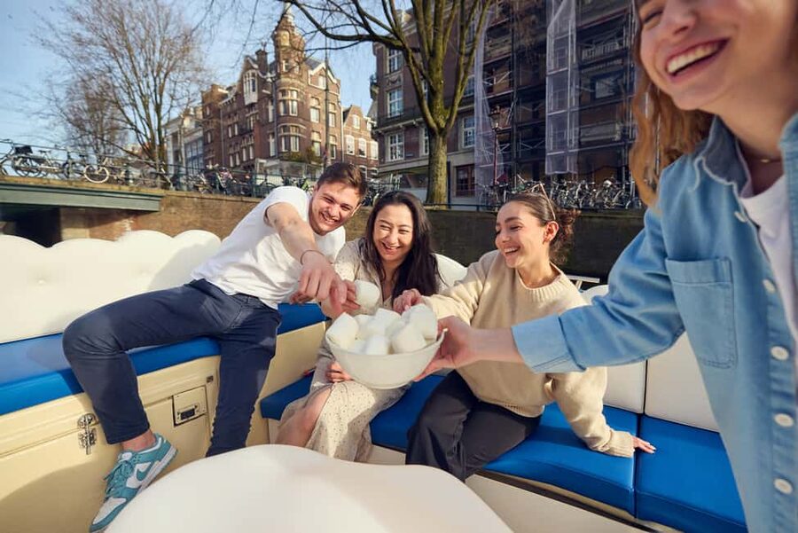 Amsterdam: Smoke & Cruise on covered Cannabis Boat With Bar - The Bar, Blankets, and Cold-Weather Comfort