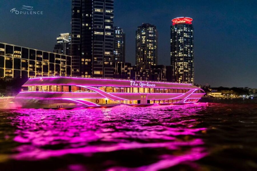 Bangkok: Opulence Luxury Chao Phraya Dinner Cruise - Rama VIII Bridge after dark