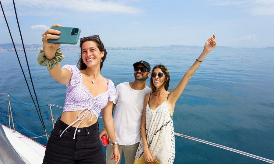Barcelona: Sunset or Day Catamaran Cruise with Tapa & Drink - A roomy catamaran with several ways to relax