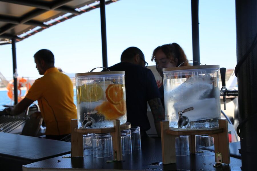 Cambrils: Sunset Catamaran Cruise & Drinks w/ Sunbed - The Swimming Stop and Clear Water