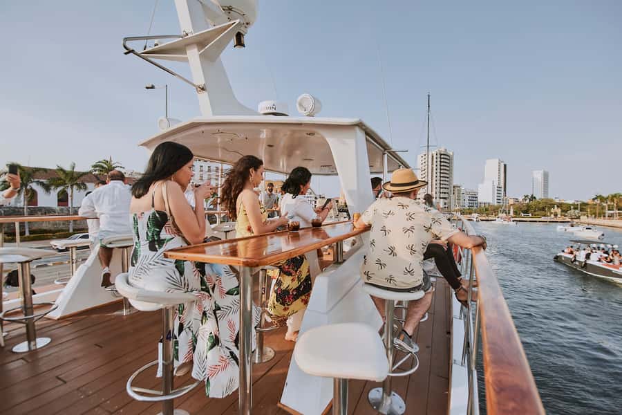 Cartagena: Sunset Cruise with Open Bar - The opening view of Bocagrande and the lighthouse