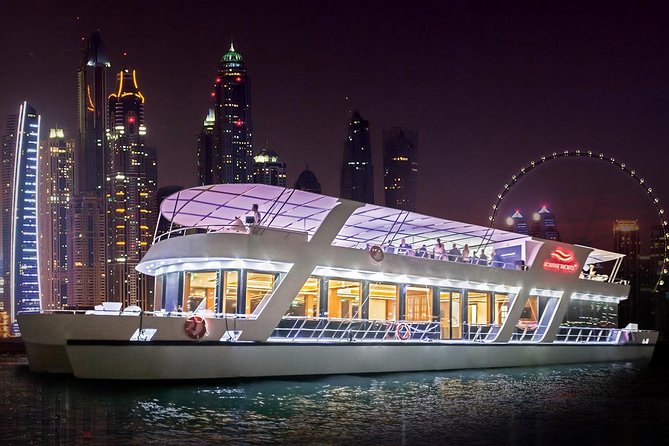 Dubai Marina Dinner Cruise with Live Music & Open Bar - Live music, photos, and the night-time mood