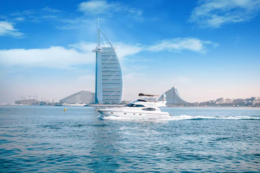 Dubai Yacht Tour - Boat Trip upto 12 guests Private event - Three Hours: Palm Jumeirah and Atlantis