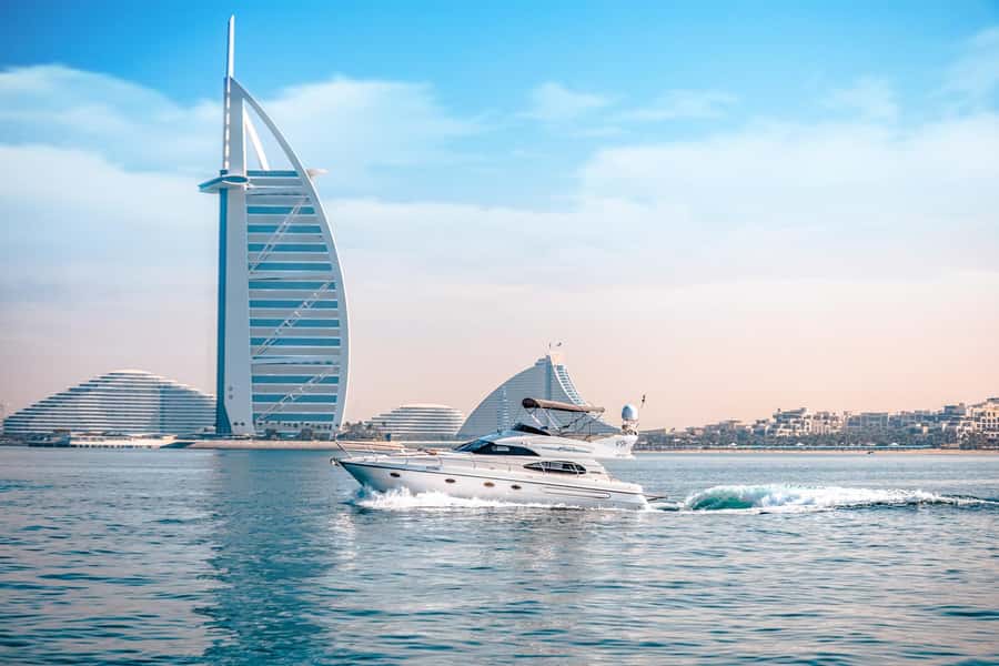 Dubai Yacht Tour - Boat Trip upto 12 guests Private event - Swimming, Safety, and Weather Rules