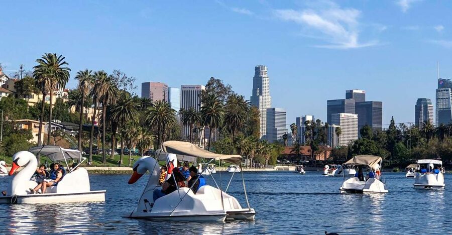 Echo Park Lake: Swan Pedal Boat Rental - Getting started with the boat and safety briefing