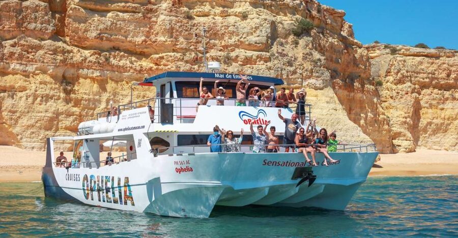 From Portimão: Catamaran Cruise to Benagil Caves with BBQ - Ferragudo and the first coastal views