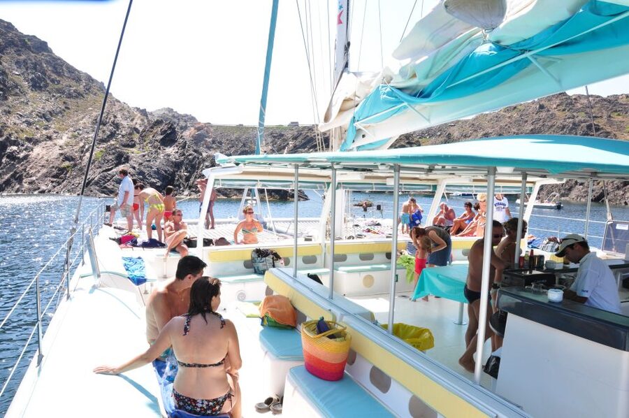From Roses: Catamaran Cruise Cap Norfeu - Cadaqués - Leaving Roses from the Ginjolers dock