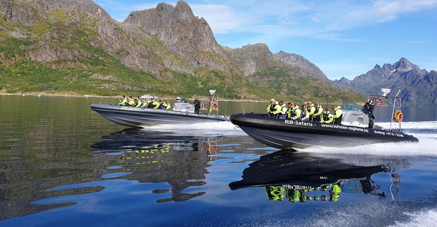 From Svolvaer: Trollfjorden Wildlife RIB Cruise - Leaving Svolvaer under the arch
