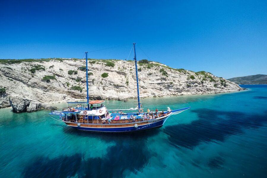 From the Port of Kos: Full Day Boat Cruise to 3 Islands - Plati: turquoise water and a proper swim