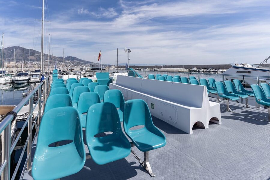 Fuengirola: Catamaran Tour to Spot Dolphins - The catamaran layout and the glass-bottom claim