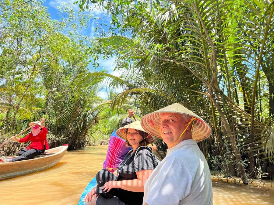 HCM: Authentic Mekong Delta - Boat, TukTuk, Khot Cake Making - Coconut candy, honey, and the commercial side of the delta