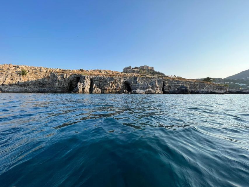 Lindos,Pefkos: All inclusive Swim & Snorkel Boat Cruise - Navarone Bay: cliffs, color, and open water