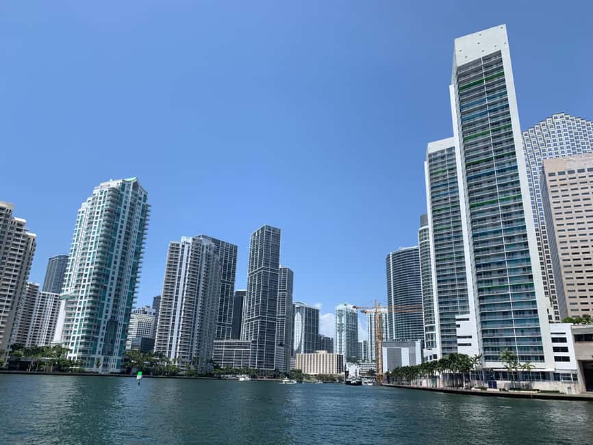 Miami Skyline Cruise of Millionaire Homes - Fisher Island and the view toward South Beach
