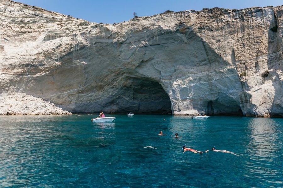 Milos: Kleftiko Cruise with Meal, Drinks and Photos at Sykia - Kalogries Beach gives you the first swim