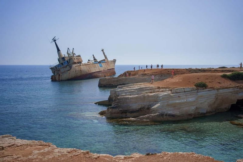 Paphos/Akamas: Blue Lagoon Bus & Boat Tour with Water Slide - From Paphos hotels to the Akamas road