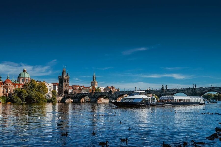 Prague: Evening Vltava River Eco Cruise with Prosecco - A modern, quiet boat on the Vltava
