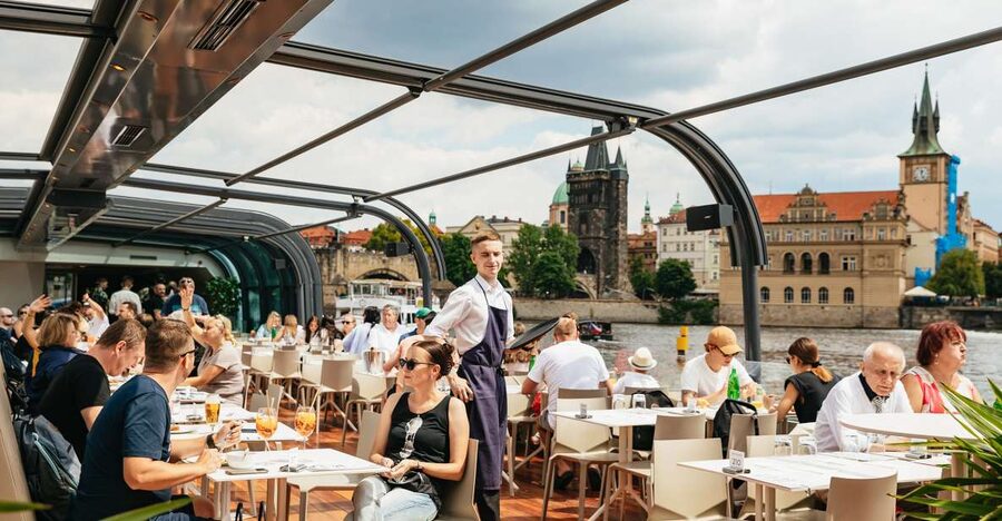Prague: Vltava River Lunch Cruise in an Open-Top Glass Boat - Live accordion music and a gentle pace