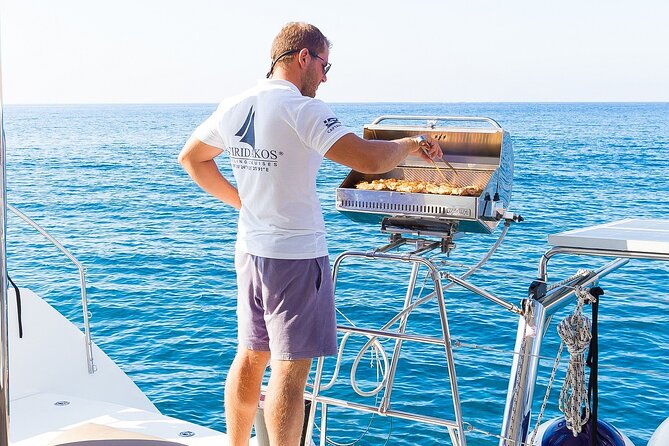 Premium Small-Group Catamaran Cruise with BBQ, Open Bar, Transfer - Mesa Pigadia offers the first real swim