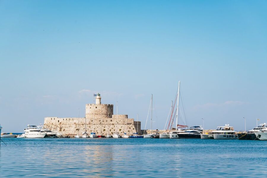 Rhodes: Sunset Catamaran Cruise with Dinner Buffet & Drinks - Kalithea Bay: swimming from the boat