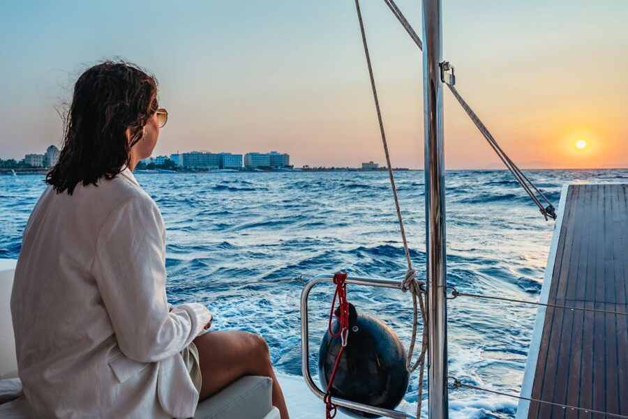 Rhodes: Sunset Catamaran Cruise with Dinner Buffet & Drinks - Boat comfort, group size, and atmosphere