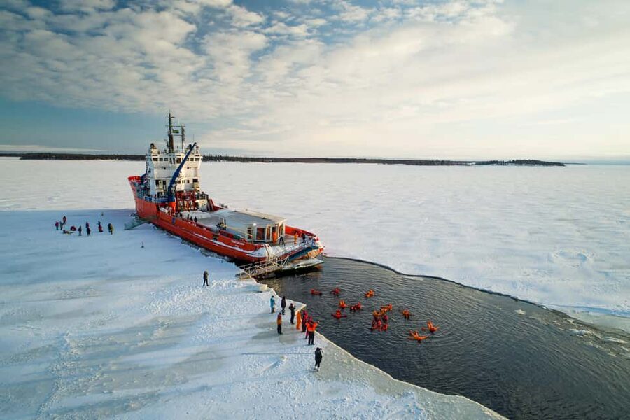 Rovaniemi: Icebreaker Cruise with Ice Floating and Transfer - The Survival-Suit Float in the Arctic Water