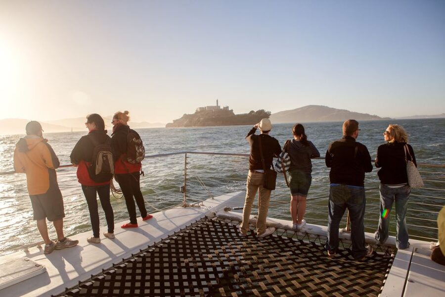 San Francisco Bay Sunset Cruise by Luxury Catamaran - A small catamaran with a choice of views