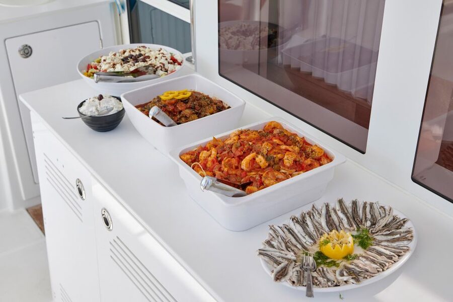 Santorini: Platinum Catamaran Cruise w/ BBQ Meal & Open Bar - The essential details at a glance