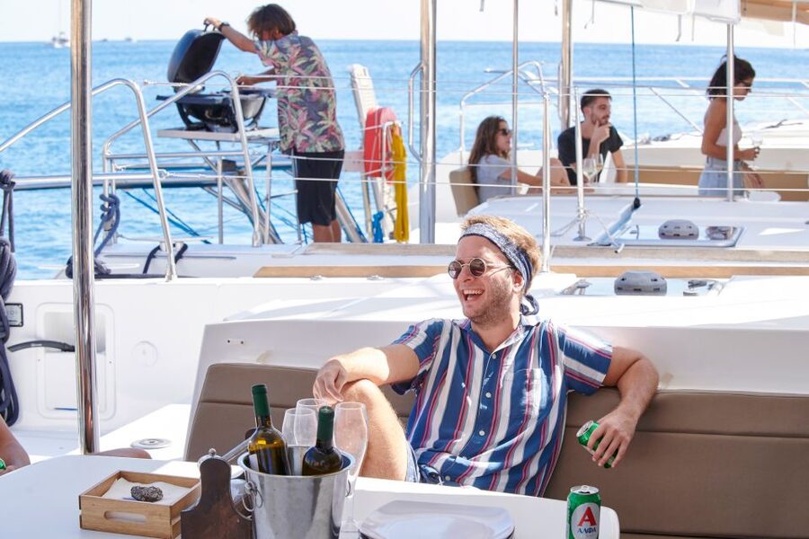 Santorini: Platinum Catamaran Cruise w/ BBQ Meal & Open Bar - Thirasia, the best meal stop
