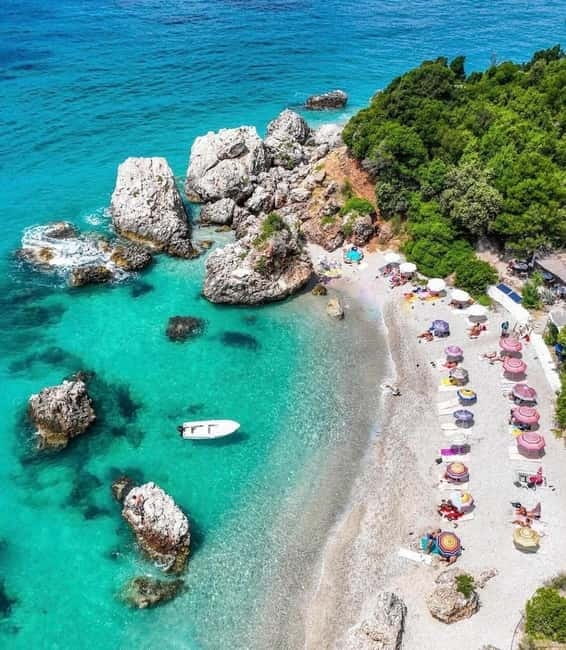 Sarandë: Ionian Coast Hidden Beaches and Caves Boat Tour - Kepi I Qefalit is the first proper swim stop