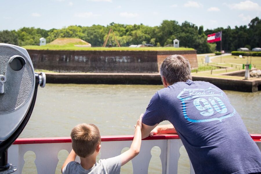 Savannah: Riverboat Narrated Harbor Sightseeing Cruise - Passing Old Fort Jackson and its artillery