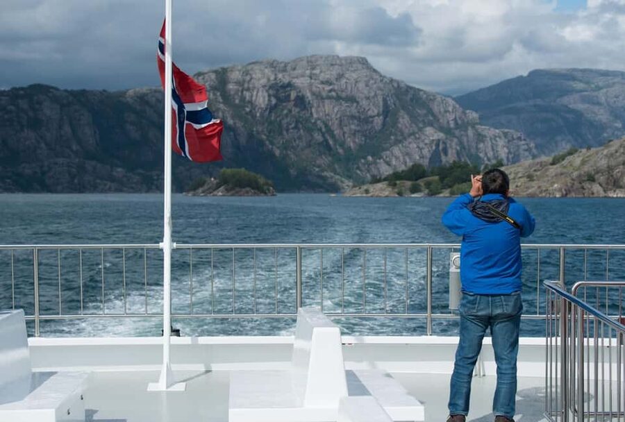 Stavanger: Electric Fjord Cruise to Lysefjord & Preikestolen - Preikestolen from the water
